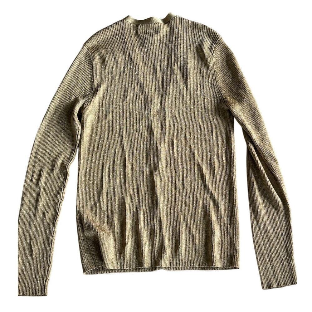 EUC Lauren Ralph Lauren Metallic Gold Ribbed Cardigan - Size M $150 - Picture 2 of 5